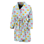Pink And Yellow Macaron Pattern Print Men's Bathrobe