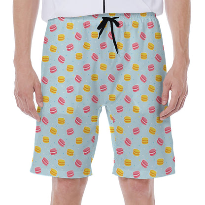 Pink And Yellow Macaron Pattern Print Men's Beach Shorts
