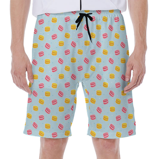 Pink And Yellow Macaron Pattern Print Men's Beach Shorts