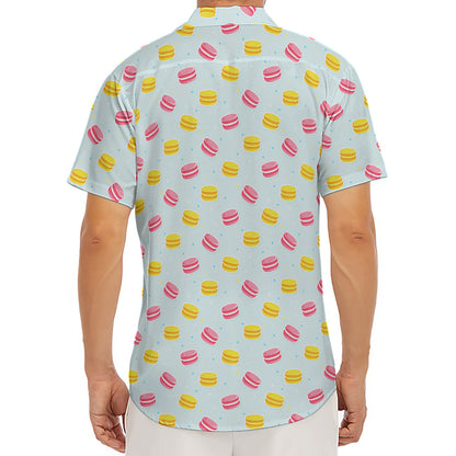Pink And Yellow Macaron Pattern Print Men's Deep V-Neck Shirt