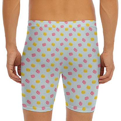 Pink And Yellow Macaron Pattern Print Men's Long Boxer Briefs