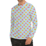 Pink And Yellow Macaron Pattern Print Men's Long Sleeve Rash Guard