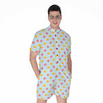 Pink And Yellow Macaron Pattern Print Men's Rompers