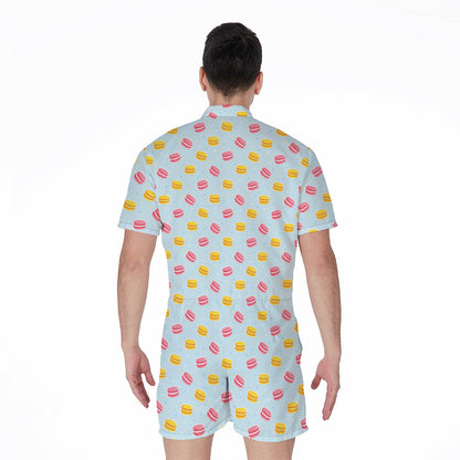 Pink And Yellow Macaron Pattern Print Men's Rompers