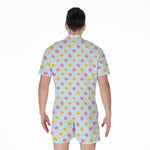 Pink And Yellow Macaron Pattern Print Men's Rompers