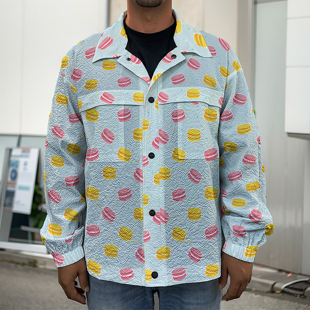 Pink And Yellow Macaron Pattern Print Men's Shirt Jacket