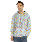 Pink And Yellow Macaron Pattern Print Men's Velvet Pullover Hoodie