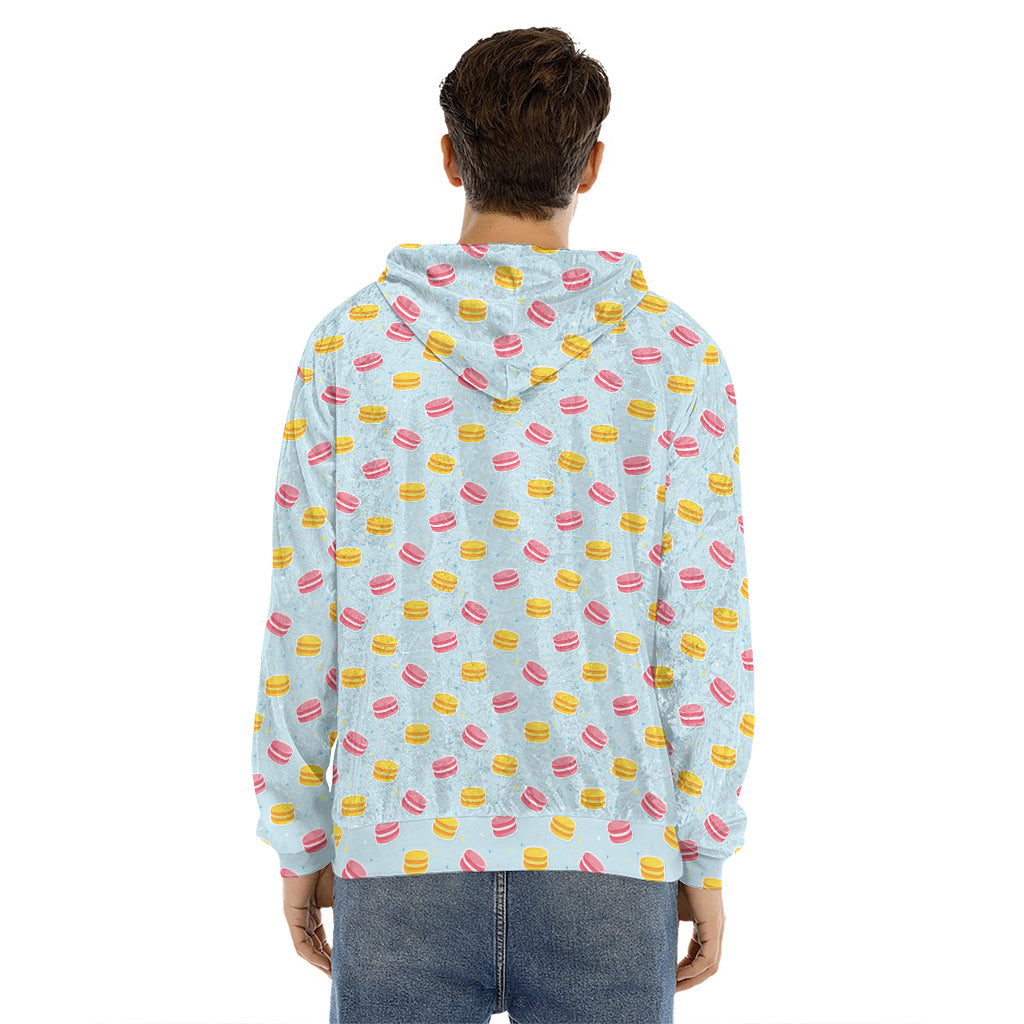 Pink And Yellow Macaron Pattern Print Men's Velvet Pullover Hoodie