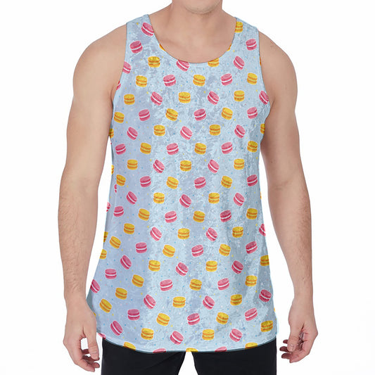 Pink And Yellow Macaron Pattern Print Men's Velvet Tank Top