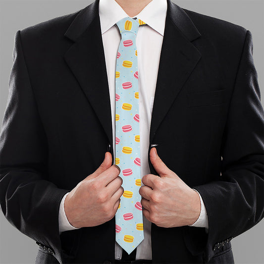 Pink And Yellow Macaron Pattern Print Necktie