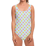 Pink And Yellow Macaron Pattern Print One Piece Swimsuit