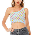 Pink And Yellow Macaron Pattern Print One Shoulder Crop Top