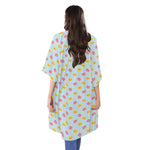 Pink And Yellow Macaron Pattern Print Open Front Beach Cover Up