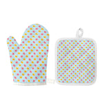 Pink And Yellow Macaron Pattern Print Oven Mitt And Pot Holder Set