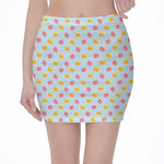 Pink And Yellow Macaron Pattern Print Pencil Mini Skirt