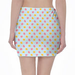Pink And Yellow Macaron Pattern Print Pencil Mini Skirt