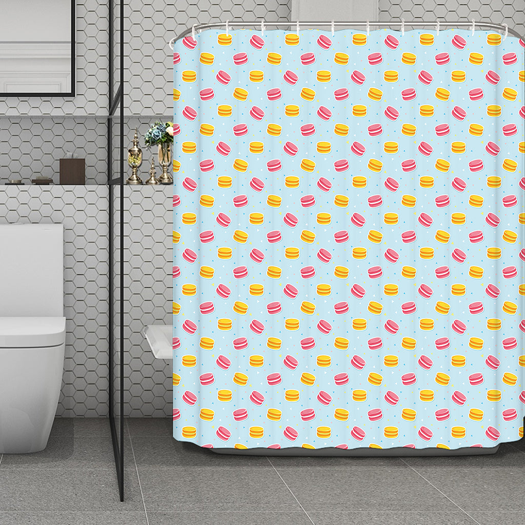Pink And Yellow Macaron Pattern Print Polyester Shower Curtain