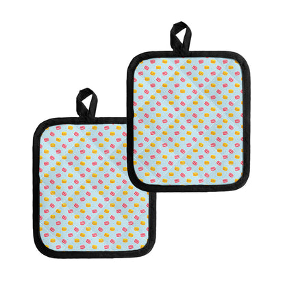 Pink And Yellow Macaron Pattern Print Pot Holders
