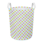 Pink And Yellow Macaron Pattern Print Round Laundry Basket