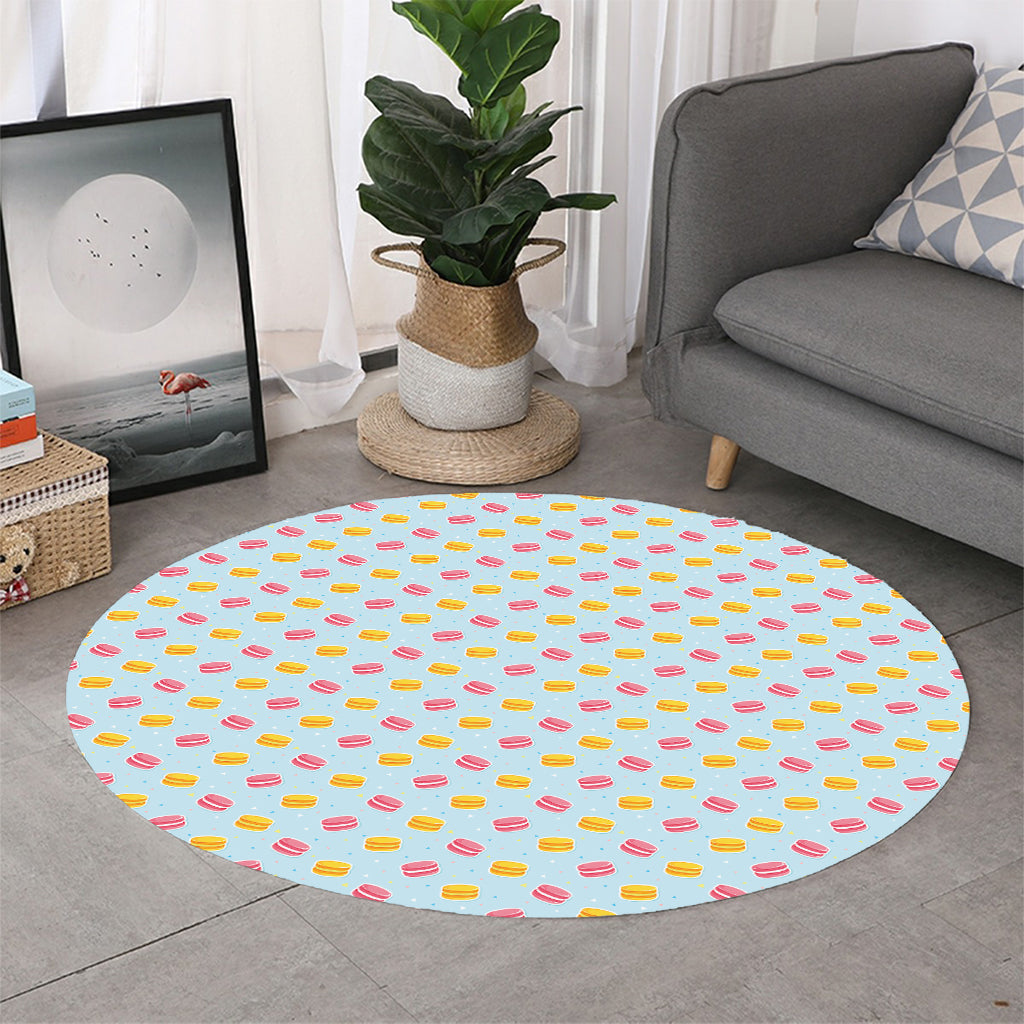Pink And Yellow Macaron Pattern Print Round Rug