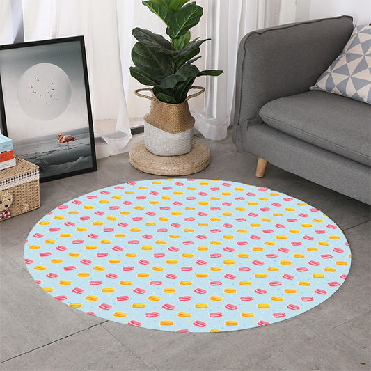Pink And Yellow Macaron Pattern Print Round Rug