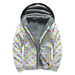 Pink And Yellow Macaron Pattern Print Sherpa Lined Zip Up Hoodie