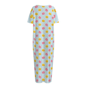 Pink And Yellow Macaron Pattern Print Short Sleeve Long Nightdress