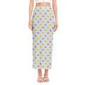 Pink And Yellow Macaron Pattern Print Side Slit Maxi Skirt