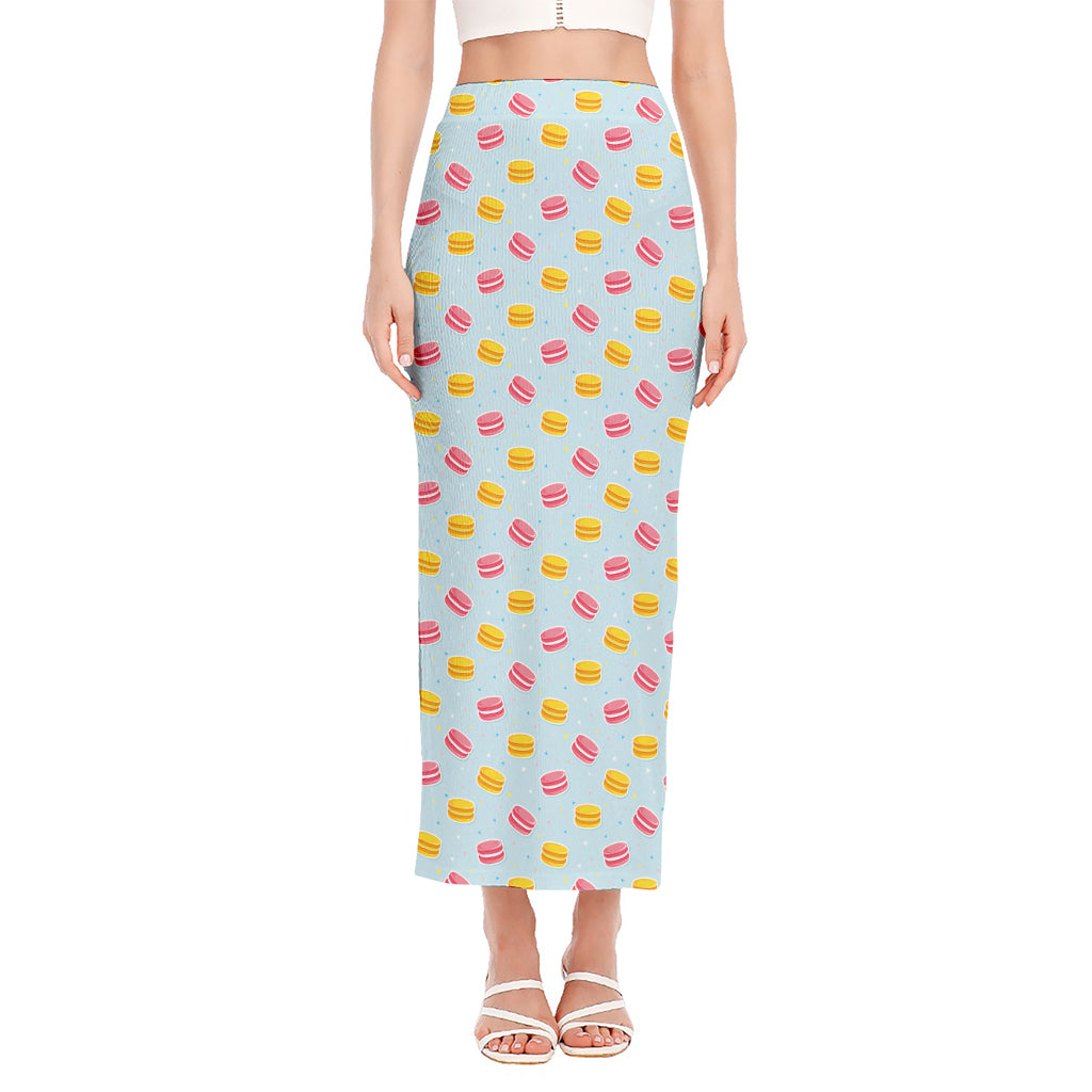 Pink And Yellow Macaron Pattern Print Side Slit Maxi Skirt