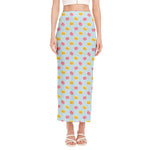 Pink And Yellow Macaron Pattern Print Side Slit Maxi Skirt