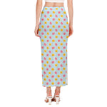 Pink And Yellow Macaron Pattern Print Side Slit Maxi Skirt
