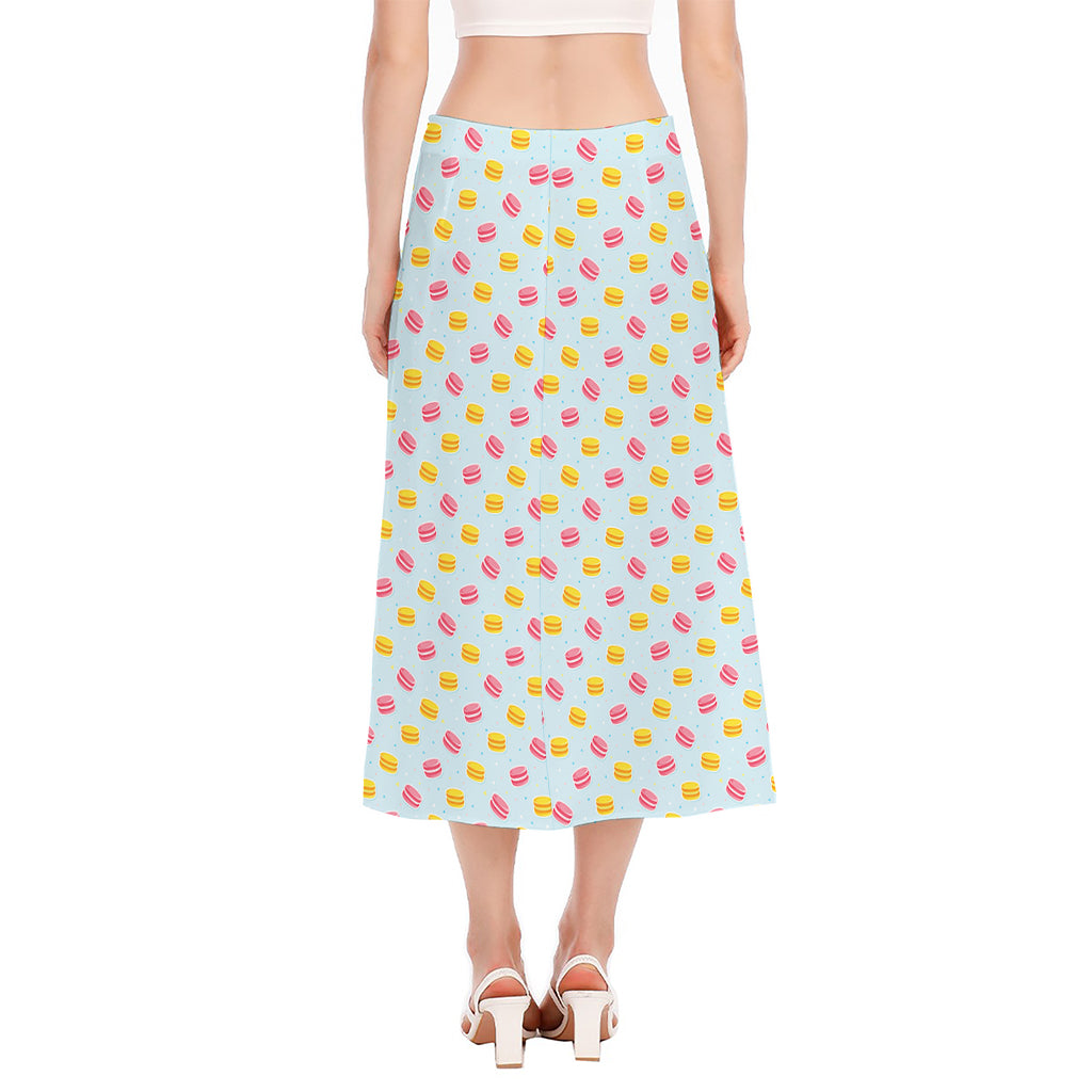 Pink And Yellow Macaron Pattern Print Side Slit Midi Skirt