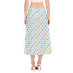 Pink And Yellow Macaron Pattern Print Side Slit Midi Skirt