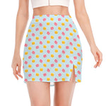 Pink And Yellow Macaron Pattern Print Side Slit Mini Skirt