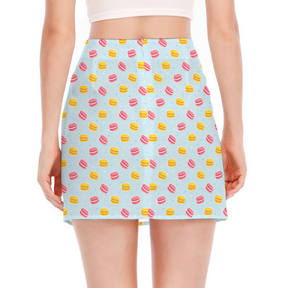 Pink And Yellow Macaron Pattern Print Side Slit Mini Skirt
