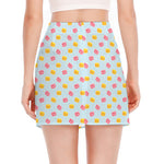 Pink And Yellow Macaron Pattern Print Side Slit Mini Skirt
