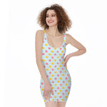 Pink And Yellow Macaron Pattern Print Sleeveless Bodycon Dress