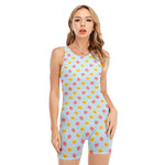 Pink And Yellow Macaron Pattern Print Sleeveless One Piece Swimsuit