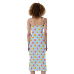 Pink And Yellow Macaron Pattern Print Slim Fit Midi Cami Dress