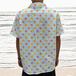 Pink And Yellow Macaron Pattern Print Textured Short Sleeve Shirt