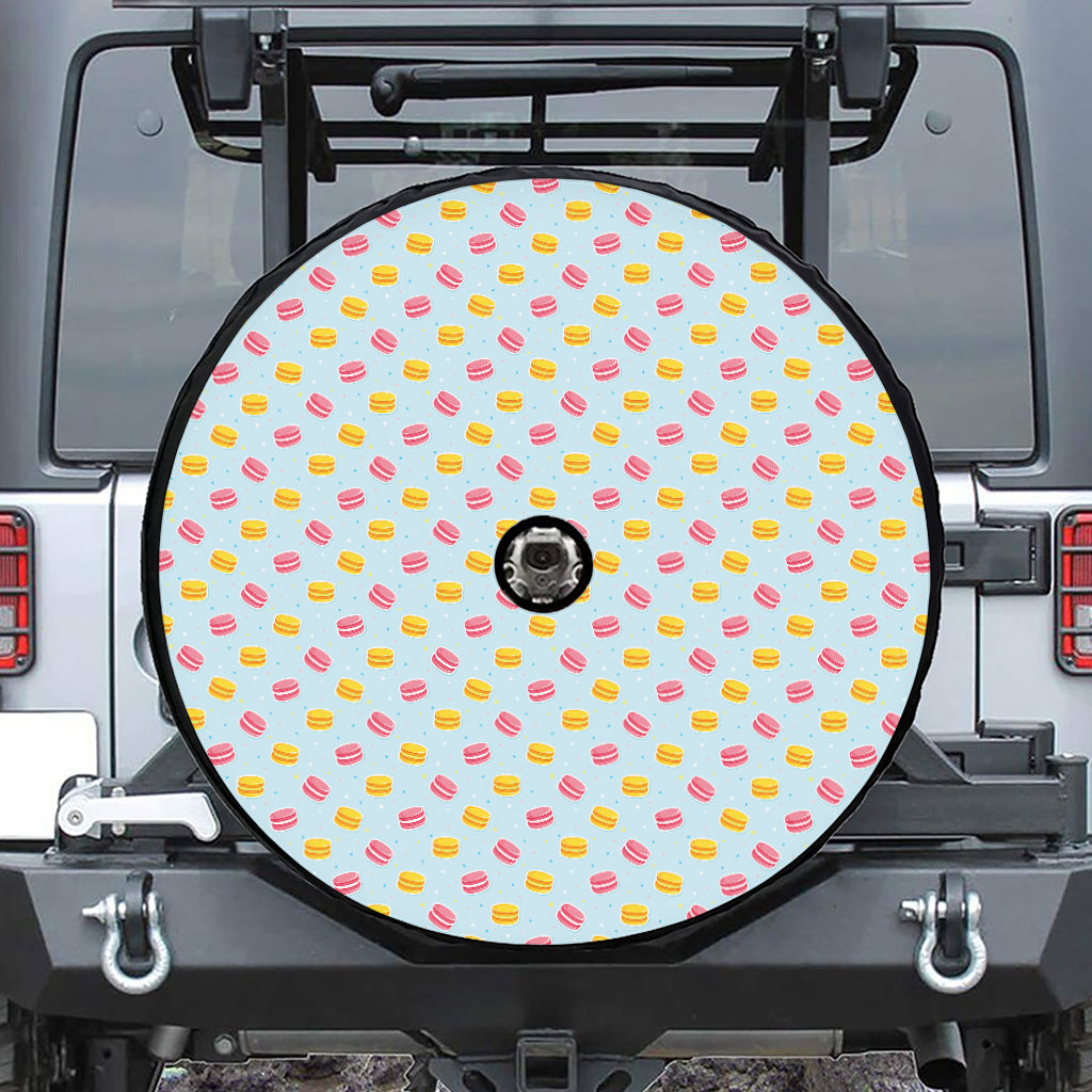 Pink And Yellow Macaron Pattern Print Tire Cover With Camera Hole