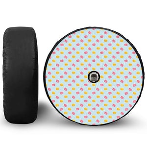 Pink And Yellow Macaron Pattern Print Tire Cover With Camera Hole