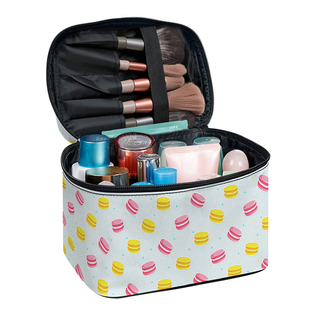 Pink And Yellow Macaron Pattern Print Travel Makeup Bag
