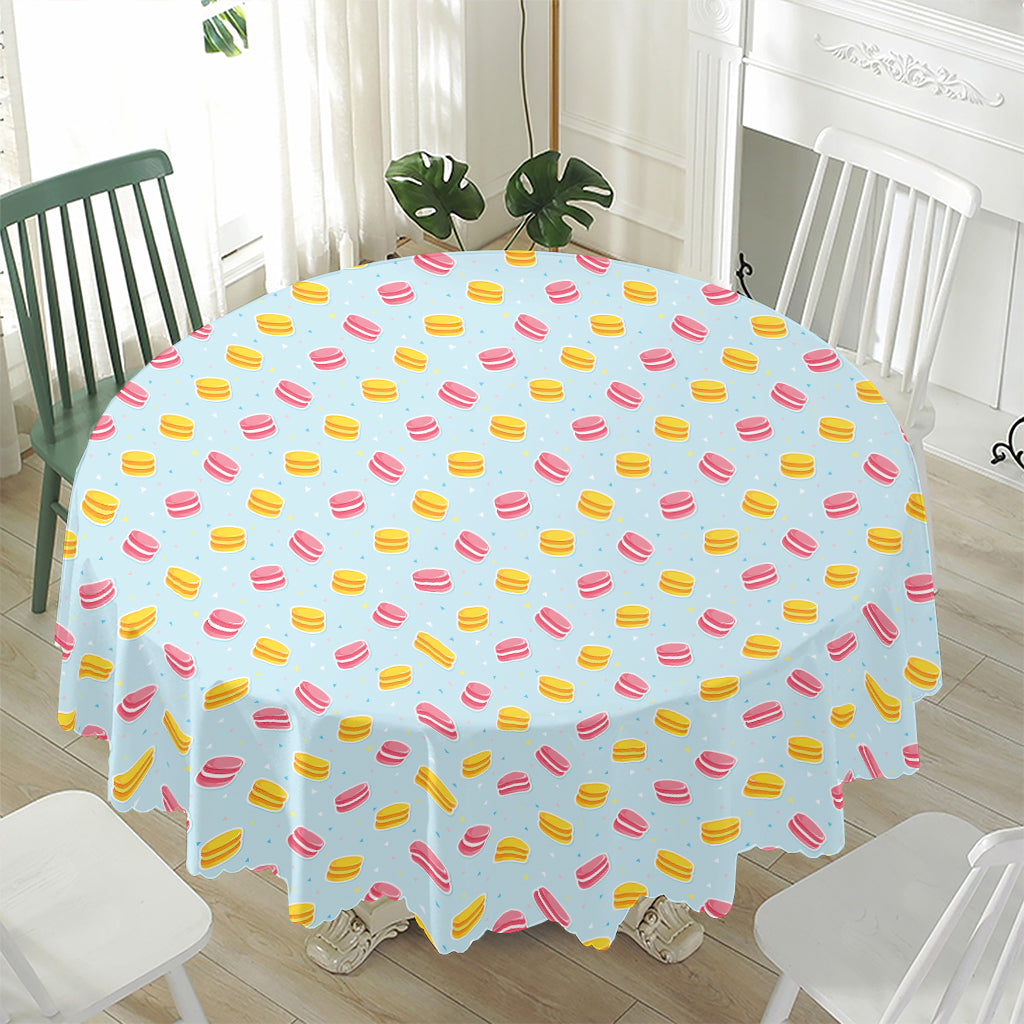 Pink And Yellow Macaron Pattern Print Waterproof Round Tablecloth