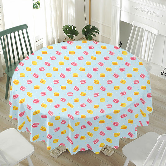 Pink And Yellow Macaron Pattern Print Waterproof Round Tablecloth