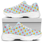 Pink And Yellow Macaron Pattern Print White Chunky Shoes