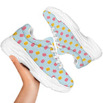 Pink And Yellow Macaron Pattern Print White Chunky Shoes
