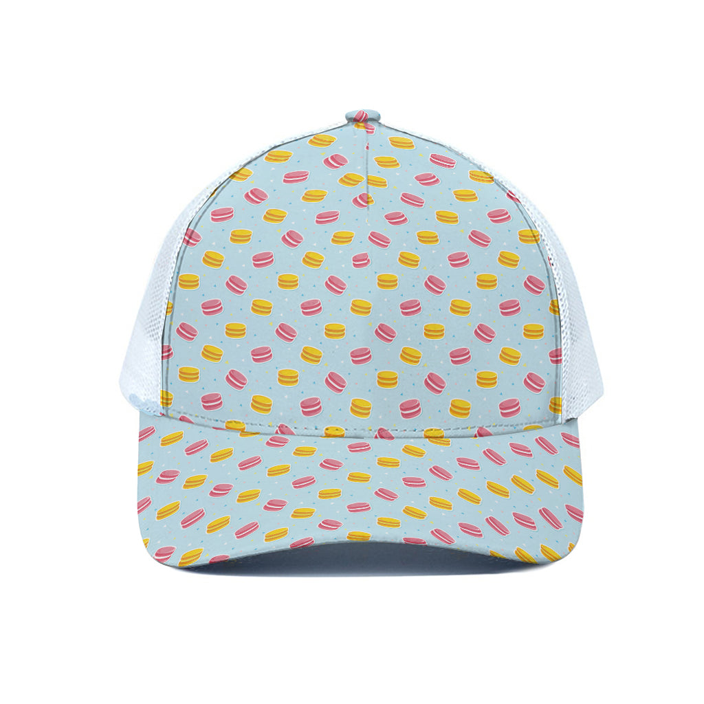 Pink And Yellow Macaron Pattern Print White Mesh Trucker Cap