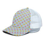Pink And Yellow Macaron Pattern Print White Mesh Trucker Cap