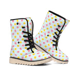 Pink And Yellow Macaron Pattern Print Winter Boots